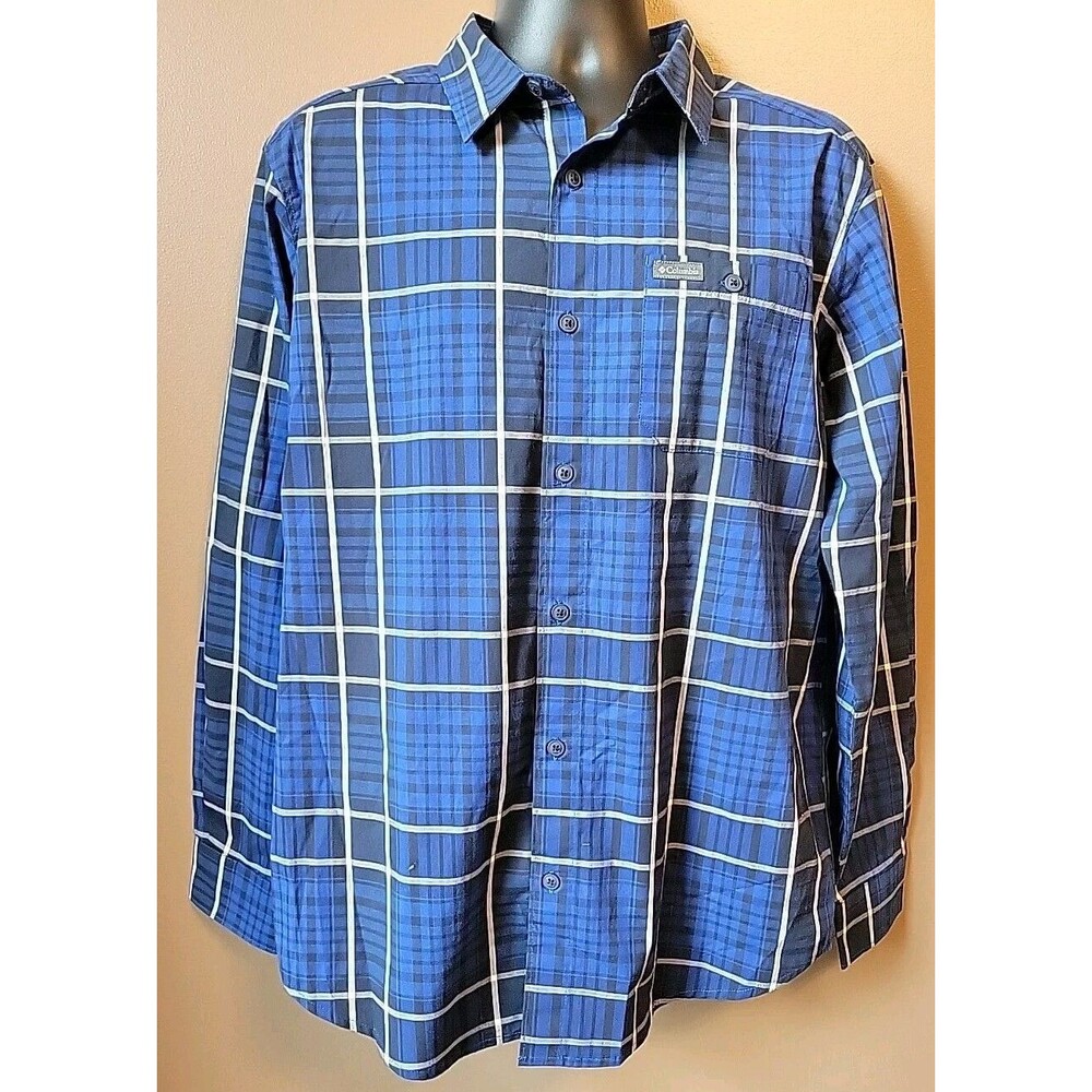 NWOT Men’s Columbia Shirt Blue/White/Black Plaid Button Long Sleeve Size Medium - Picture 1 of 10
